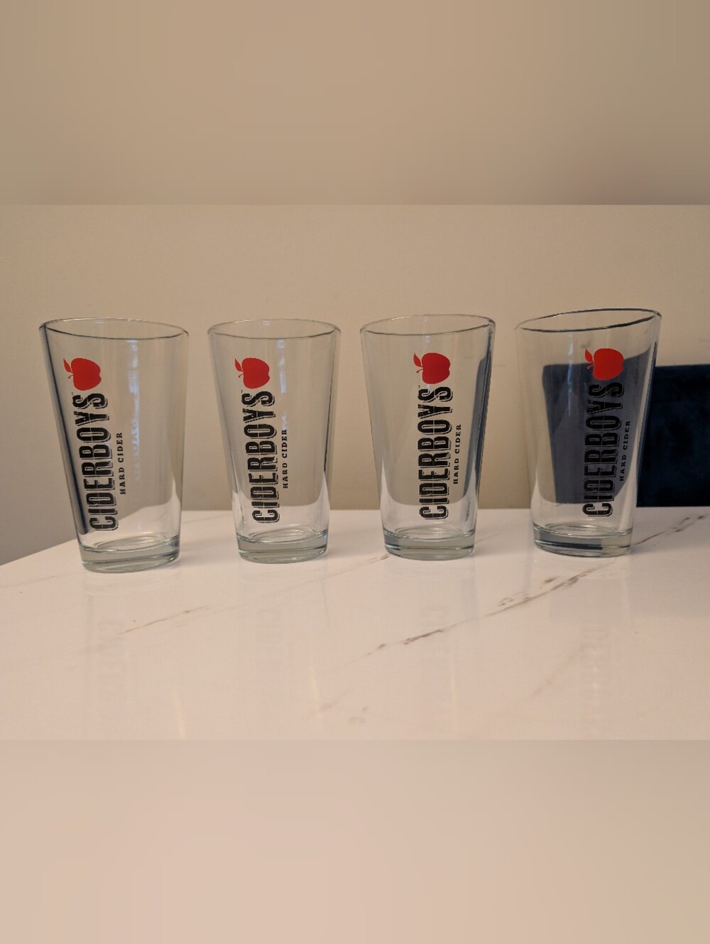 Ciderboys Clear Pint Glasses with Red Apple Logo - Set of 4
